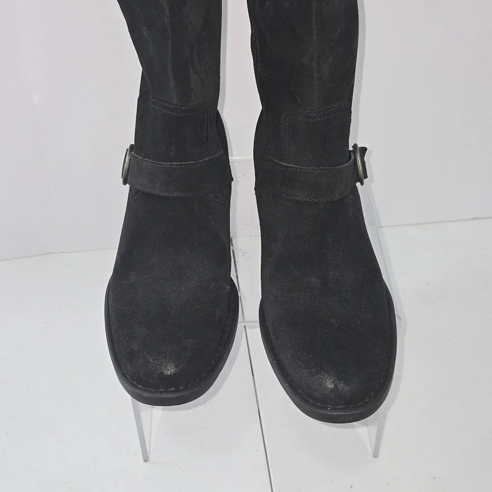 Born Sophia Black Suede Leather Tall Riding Boots Buckle Zip Womens 9.5M